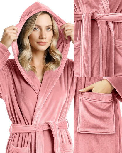 NY Threads Premium Womens Robe with Hood, Plush Fleece Long Bath Robe for Women, Fluffy Soft Women's Bathrobe