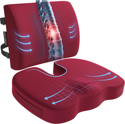 FORTEM Seat Cushion, Office Chair Cushion, Lumbar Support Pillow for Office Chair, Memory Foam Car Seat Cushions, Sciatica Coccyx Tailbone Pain Relief, Cushions for Back Support, Washable, Non Slip