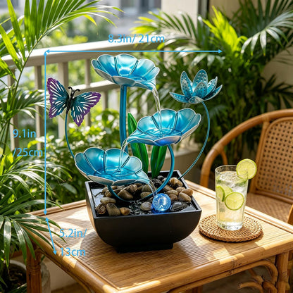 Tabletop Fountain,Indoor Water Fountain,Home Fengshui Décor Zen Relaxation Soothing Sound Machine for Office,Living Room,or Bedroom,Green Lotus,Hummingbird & Pink Flower,9.1inch