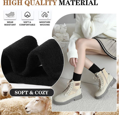 MOGGEI 5 Pairs Womens Merino Wool Socks Hiking Warm Winter Thick Thermal Crew Cozy Cabin Ladies Gift Comfy Boot Work Socks