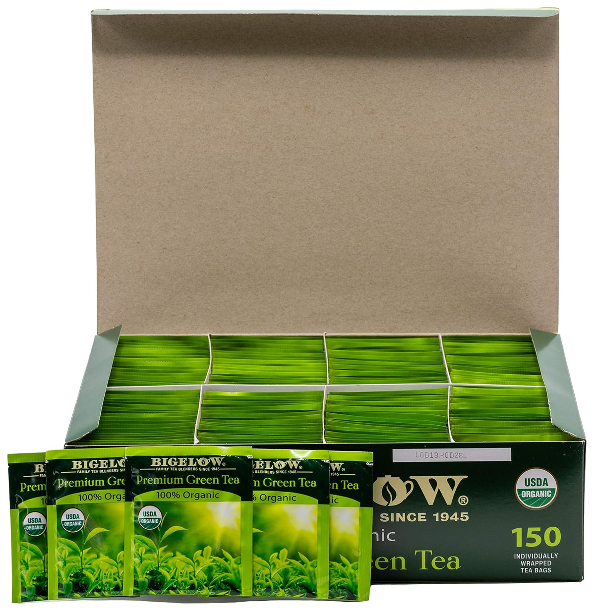 Bigelow Premium 100-Percent Organic Green Tea 150-Count Box, Individually Wrapped