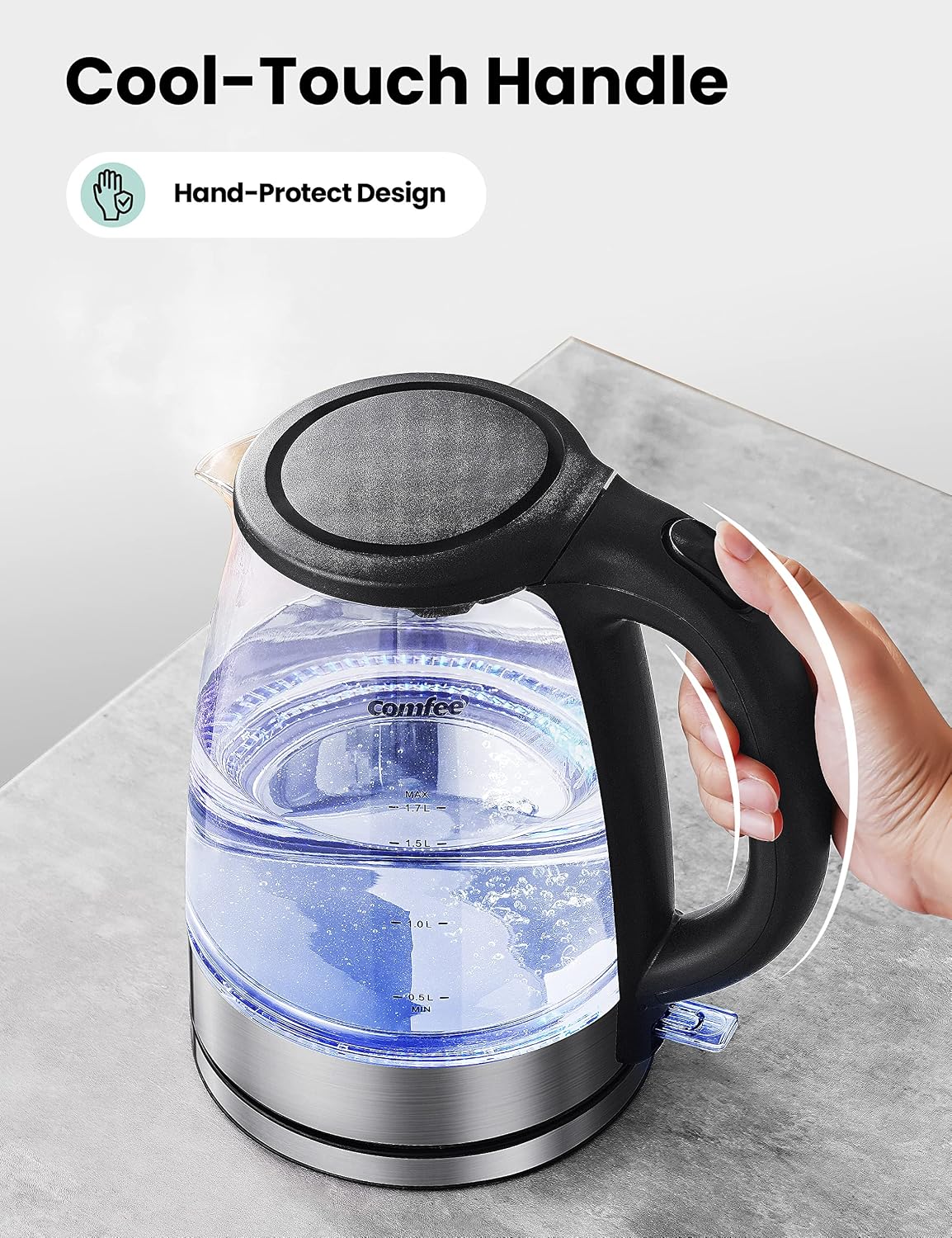 COMFEE' 1.7L Glass Tea Kettle and Kettle Water Boiler - Electric Kettle Temperature Control with 6 Presets, 2-Hr Keep Warm, Fast Heating, 304 Stainless Steel, Auto-Off and Boil-Dry Protection