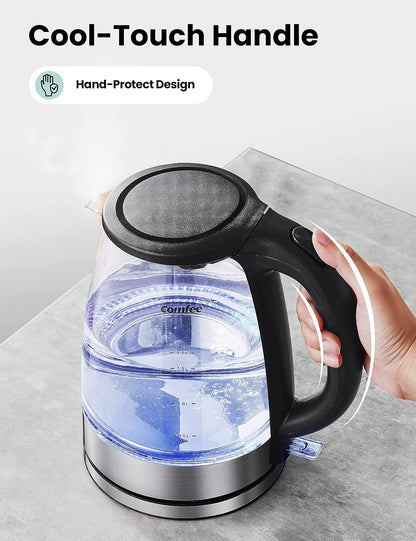 COMFEE' 1.7L Glass Tea Kettle and Kettle Water Boiler - Electric Kettle Temperature Control with 6 Presets, 2-Hr Keep Warm, Fast Heating, 304 Stainless Steel, Auto-Off and Boil-Dry Protection