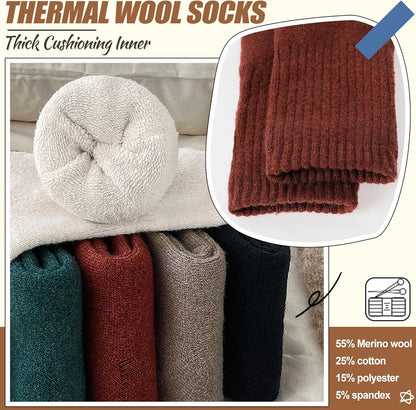 EBMORE 5 Pairs Women Merino Wool Boot Socks Warm Thermal Winter Thick Hiking Cozy Cabin Crew Comfy Socks for Ladies