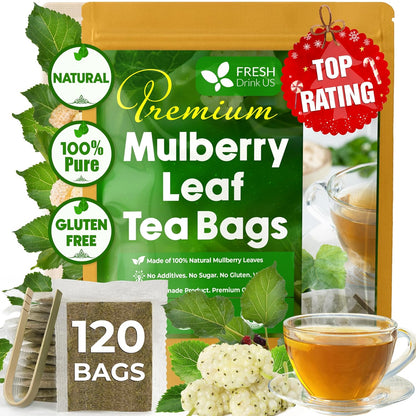 FreshDrinkUS, Premium Mulberry Leaf Tea, 120 Count, Pure, Caffeine Free
