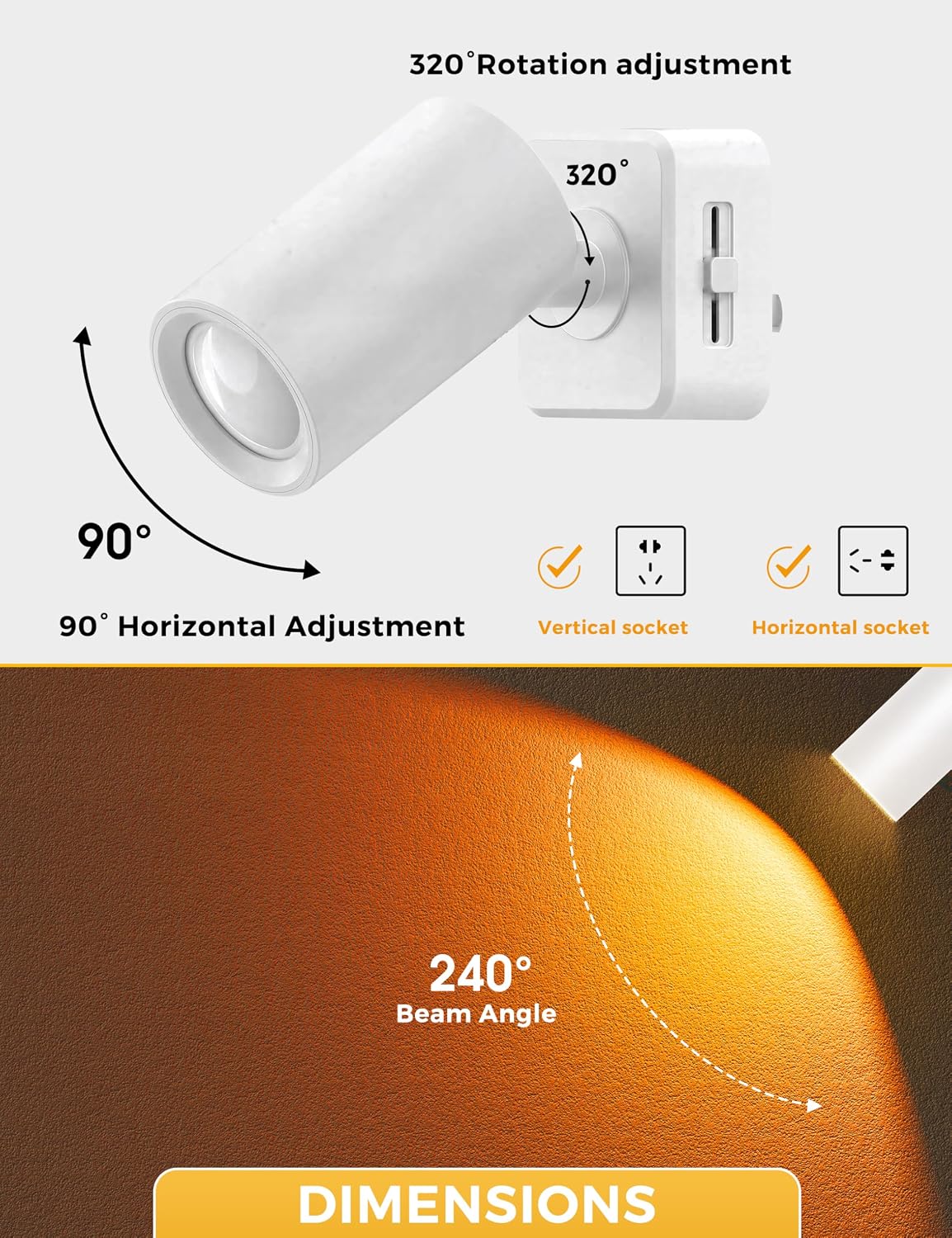 L LOHAS LED Night Lights Plug into Wall, [2-Pack] Rotatable Night Lights with Dusk to Dawn Sensor, 0-100 LM Brightness Adjustable,2000K Amber Nightlight for Adults Bathroom Hallway Stairs