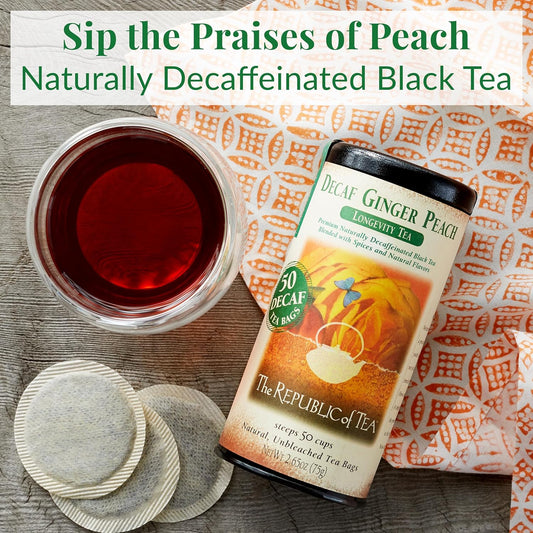 The Republic of Tea Decaf Ginger Peach Black Tea, 50 Count