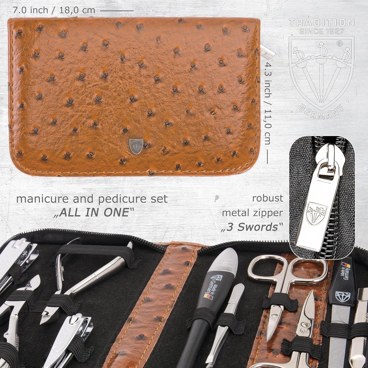 3 Swords Germany - brand quality 10 piece manicure pedicure grooming kit set for professional finger & toe nail care scissors clipper fashion leather case in gift box, Made by 3 Swords (00286)