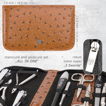3 Swords Germany - brand quality 10 piece manicure pedicure grooming kit set for professional finger & toe nail care scissors clipper fashion leather case in gift box, Made by 3 Swords (00286)
