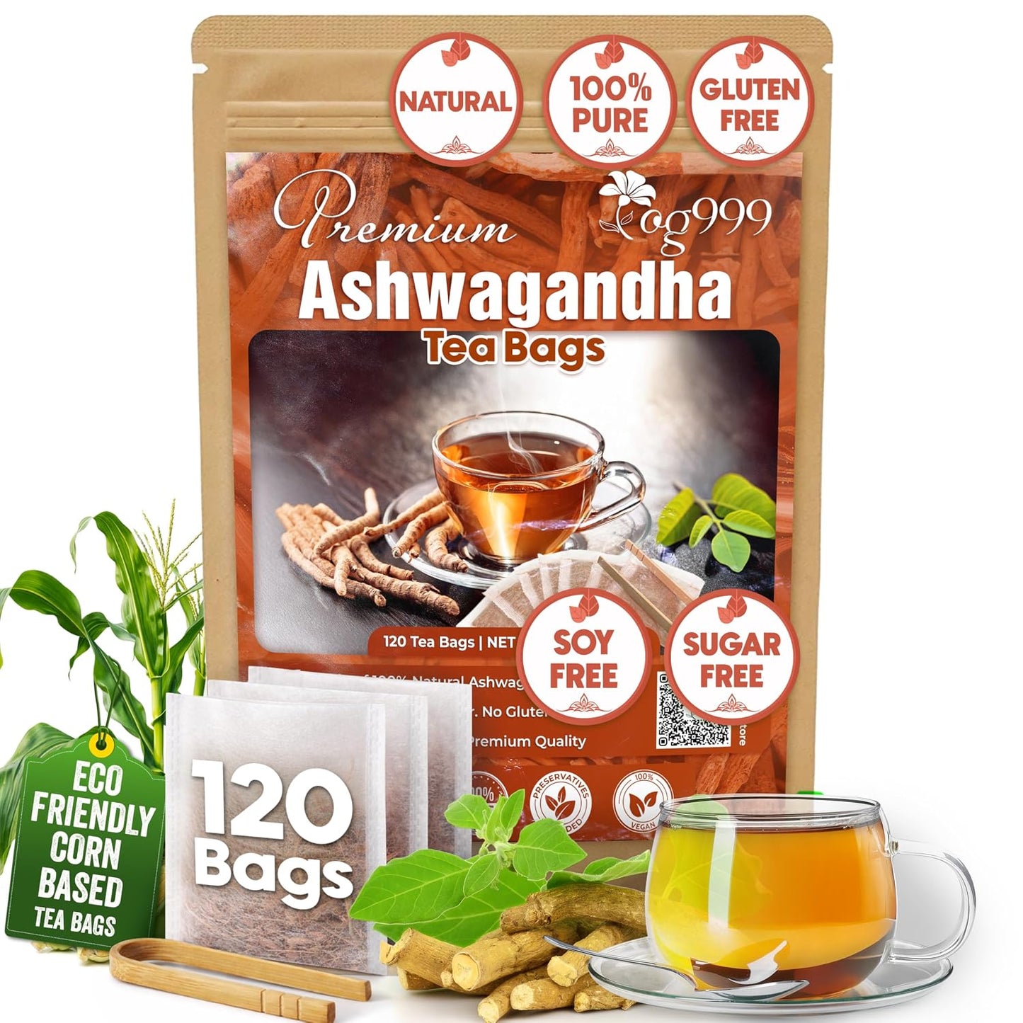 120 Bags Premium Turmeric Ginger Cinnamon Tea, Improve Digestion, Support Brain, Weight, Skin and Sleep, Eco-Conscious Tea Bags and Premium Natural Ingredients. Turmeric Ginger Herbal Tea. No Sugar, No Caffeine, No Gluten, Vegan.