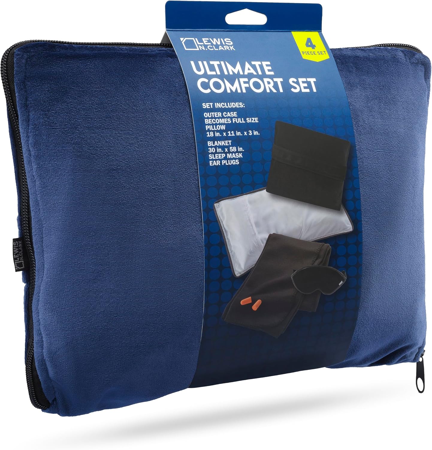 Lewis N. Clark Ultimate Comfort Set + Portable Travel Kit for Airplane, Includes Inflatable Pillow + Zippered Carrying Case, Cozy Fleece Blanket, Eye Mask for Sleeping & Foam Ear Plugs, Black