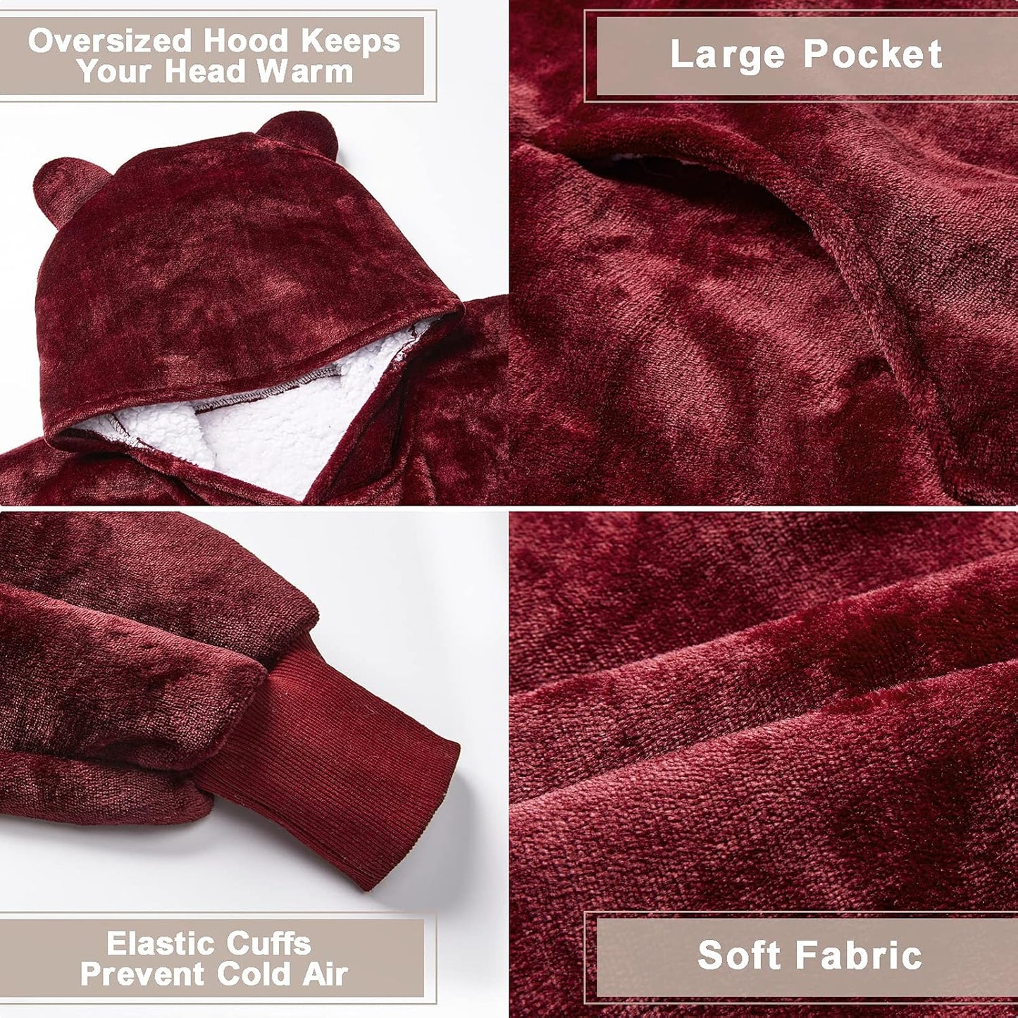 THREE POODLE Wearable Blanket Hoodie for Women, Oversized Sherpa Sweatshirt Blanket for Adults Men, Cozy Hooded Blankets, Gifts for Teen Girls Women Mom Sister
