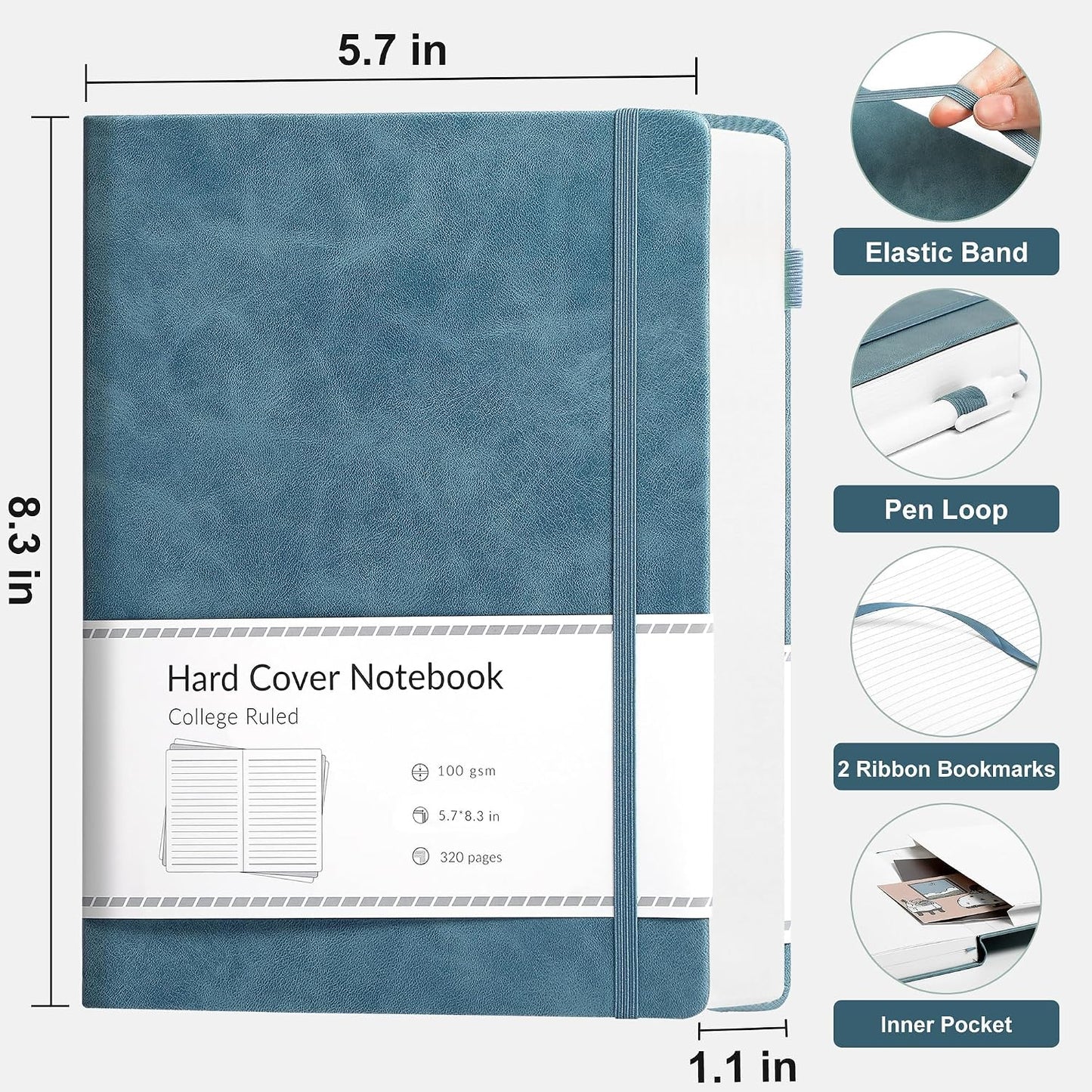 CAGIE Lined Journal Notebook for Women Men 320 Pages 100 Gsm Paper Thick Journaling Notebooks A5 Leather Journals for Writing Hardcover Journal Supplies for Work Note Taking Diary, 5.7x8.3 In, Green