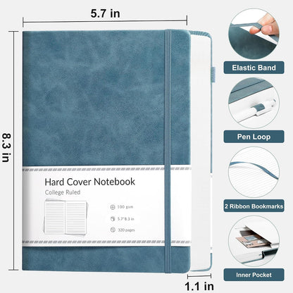 CAGIE Lined Journal Notebook for Women Men 320 Pages 100 Gsm Paper Thick Journaling Notebooks A5 Leather Journals for Writing Hardcover Journal Supplies for Work Note Taking Diary, 5.7x8.3 In, Green