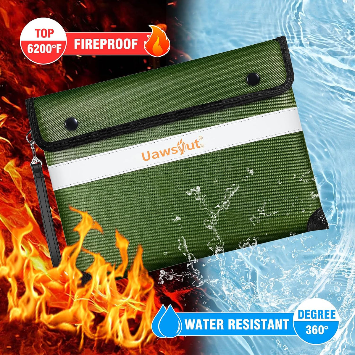 Fireproof Document Bag - 6200°F Important Document Bags with Zipper, Water Resistant Fire Proof Money Bags for Cash, Cell Phone, Tablet, Credit Card,Passport and Valuables (14.2"x11.2", Black)
