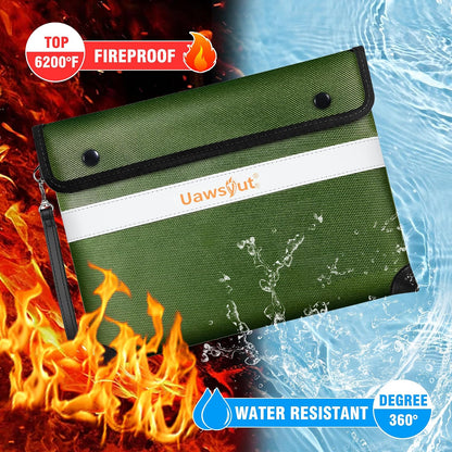 Fireproof Document Bag - 6200°F Important Document Bags with Zipper, Water Resistant Fire Proof Money Bags for Cash, Cell Phone, Tablet, Credit Card,Passport and Valuables (14.2"x11.2", Black)