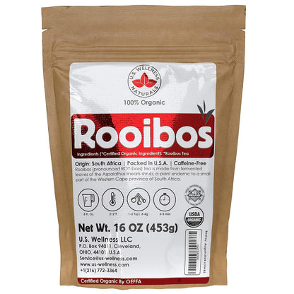 Rooibos Tea 1LB (16Oz) 100% CERTIFIED Organic (USDA seal) | Red Rooibos Loose Leaf Tea | South African Red Bush Herbal Tea| (200+ CUPS) | Non-GMO | Keto Friendly