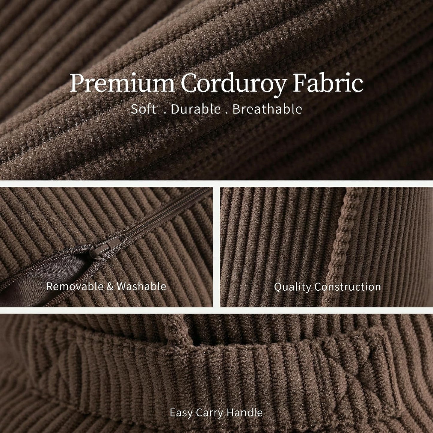 Pat. Pend. Corduroy Lumbar Support Back Pillow for Watching TV, Reading & Gaming, Ergonomic Triangle Support Cushion for Sofa, Armchair & Bed Sitting, Removable Washable Cover, Beige Gray