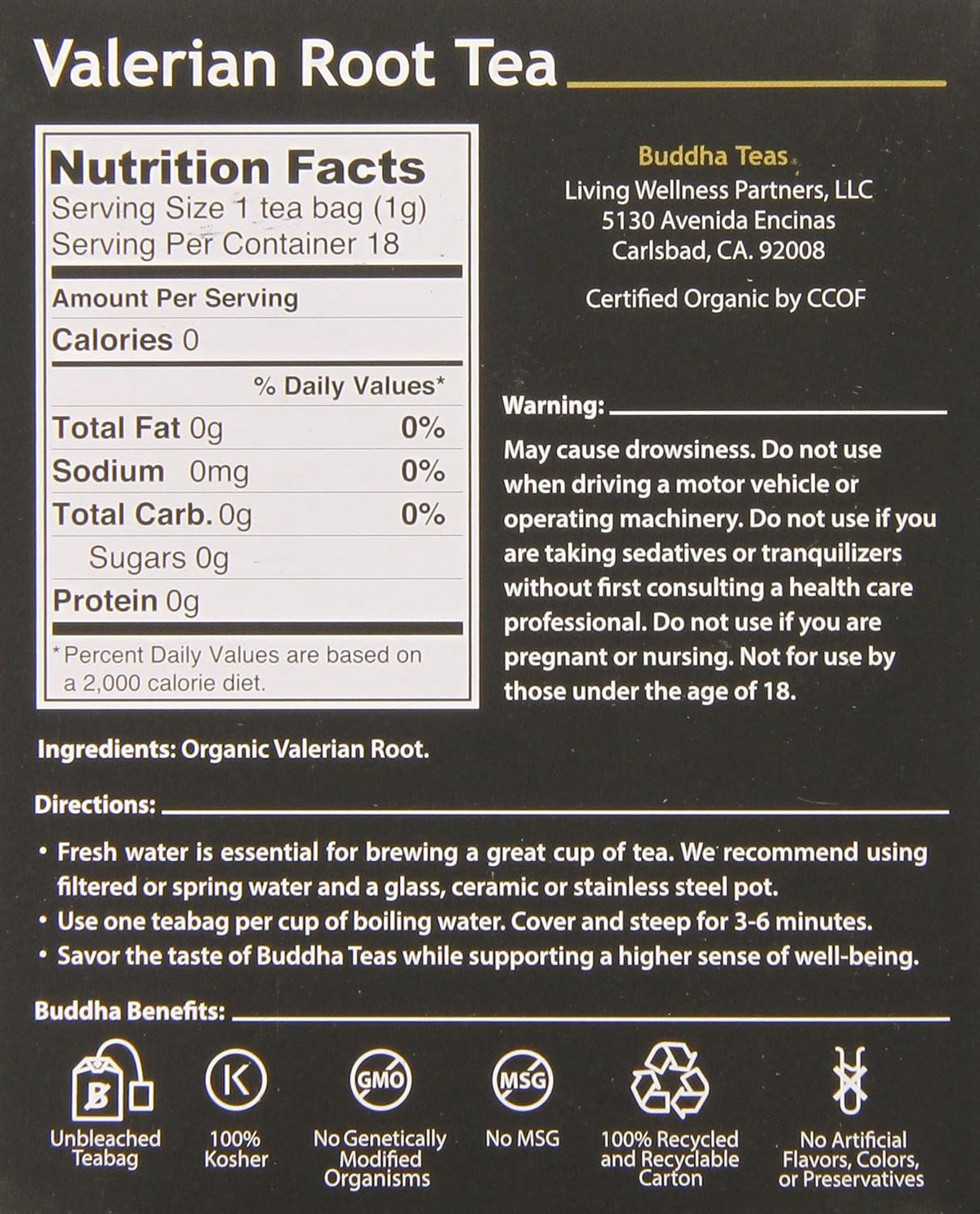 Buddha Teas Valerian Root Tea, 18 Count (Pack of 6)