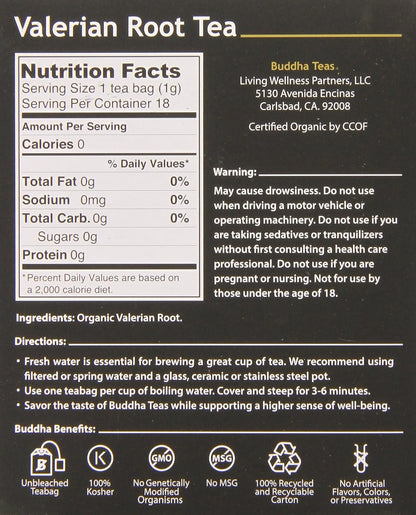 Buddha Teas Valerian Root Tea, 18 Count (Pack of 6)