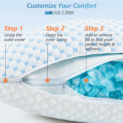 UYWO Cooling Pillows Queen Size Set of 2, Adjustable Memory Foam Pillows