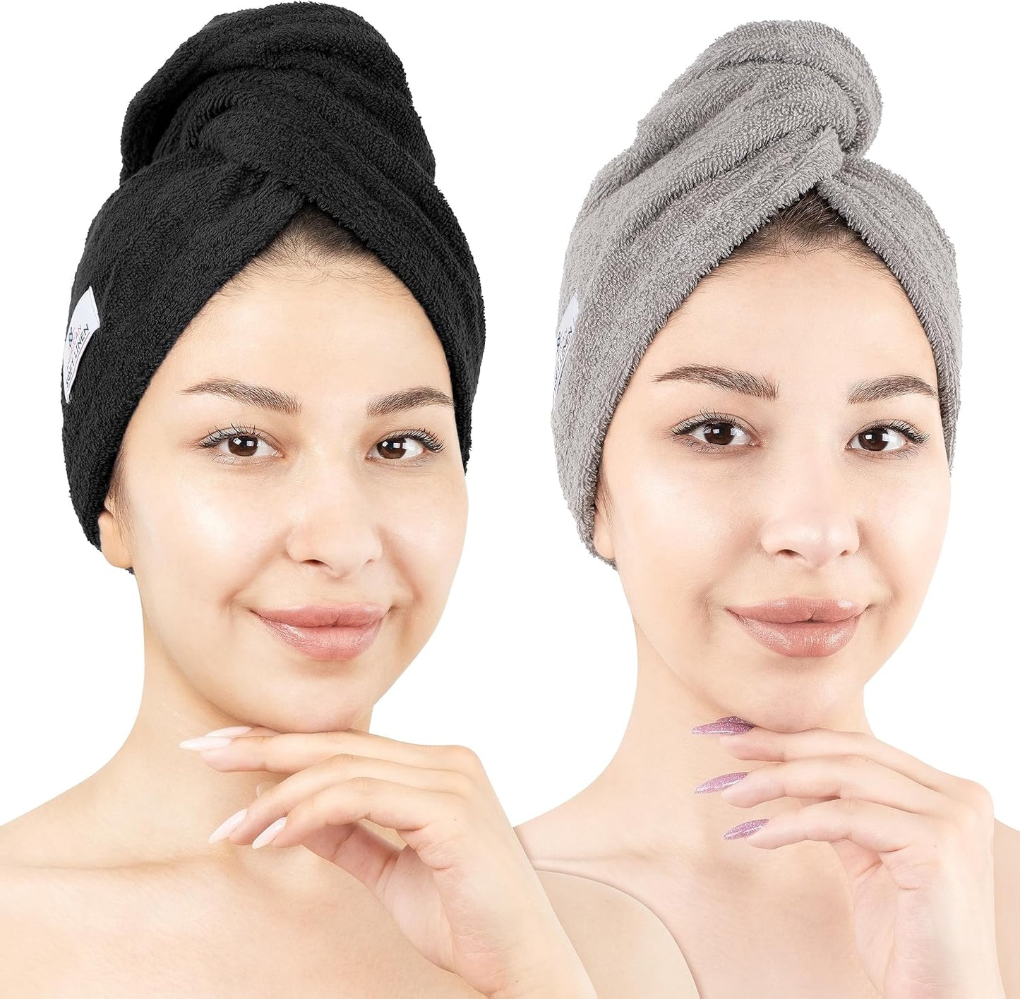 American Soft Linen 100% Cotton Hair Towels for Women, Head Towel Cap, Cotton Hair Turban Towel Wrap for Long Curly Anti Frizz Hair, Soft and Absorbent Cotton Hair Towels 2 Pack, White
