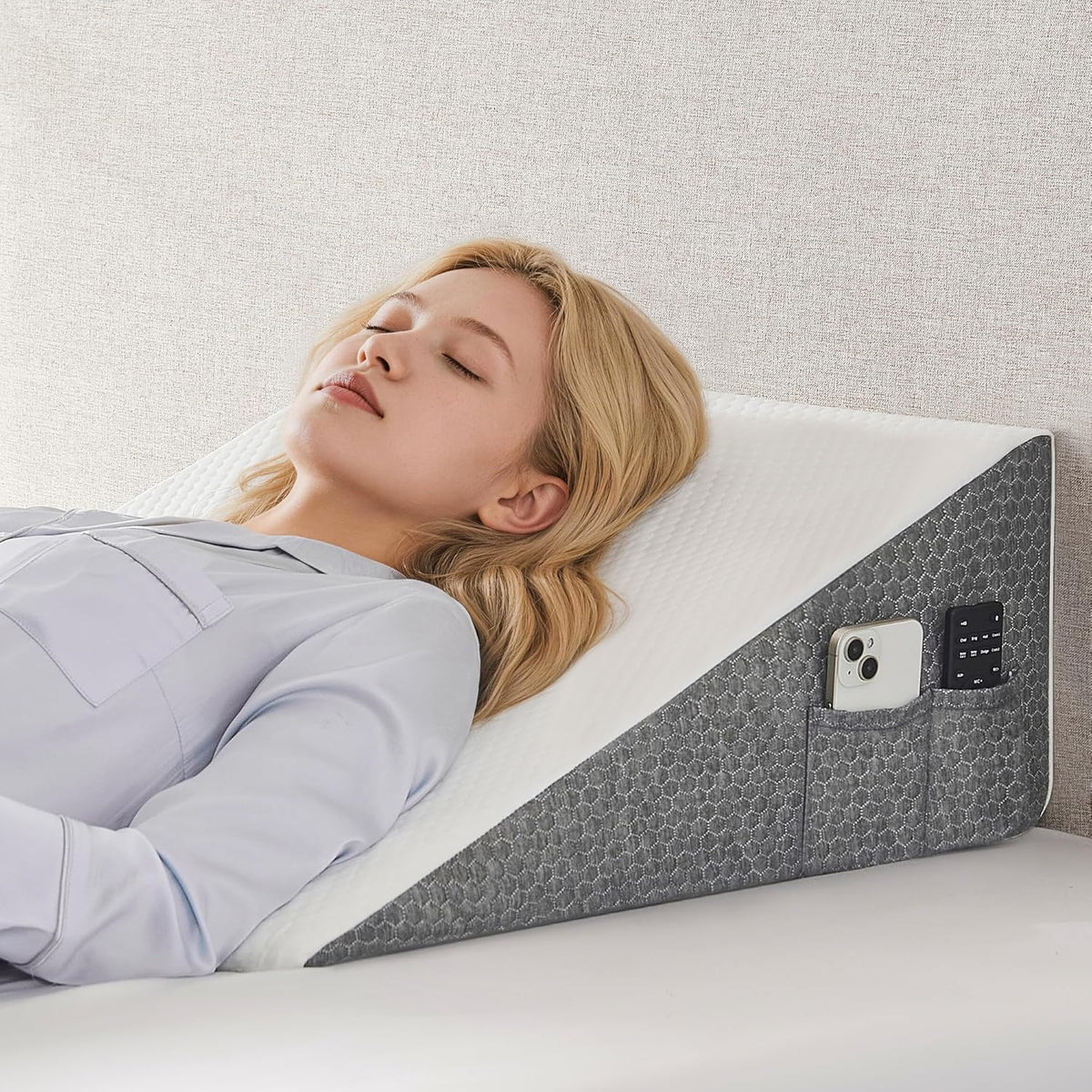 Yojoker Wedge Pillow for Sleeping - 12 Inch Bed Wedge for Headboard Triangle Pillow, Memory Foam Wedges for Acid Reflux, GERD, Snoring, Post Surgery Back Pain Relief, Leg Elevation, Washable Cover