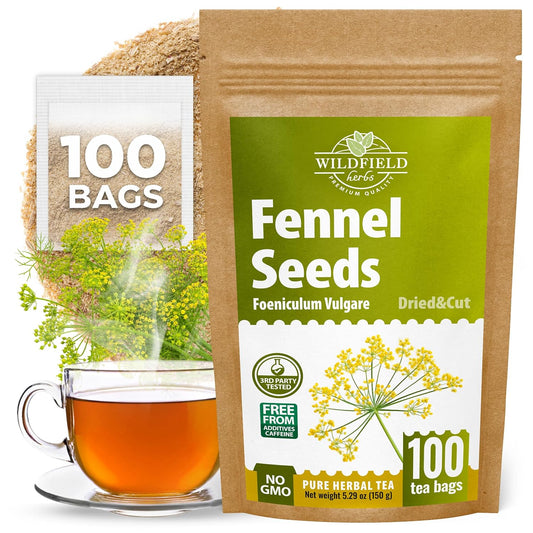 100 Bags Fennel Tea Fennel Seed Tea Herbal (Foeniculum Vulgare) - 100 Count 1.5g Bags Herb Hinojo