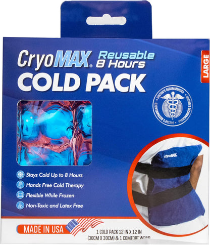 Cryo-Max Cold Pack, 8 Hour Reusable Cold Therapy Ice Pack for Elbows, Knees, Neck + More, Medium, 6" x 12" (1 Count)