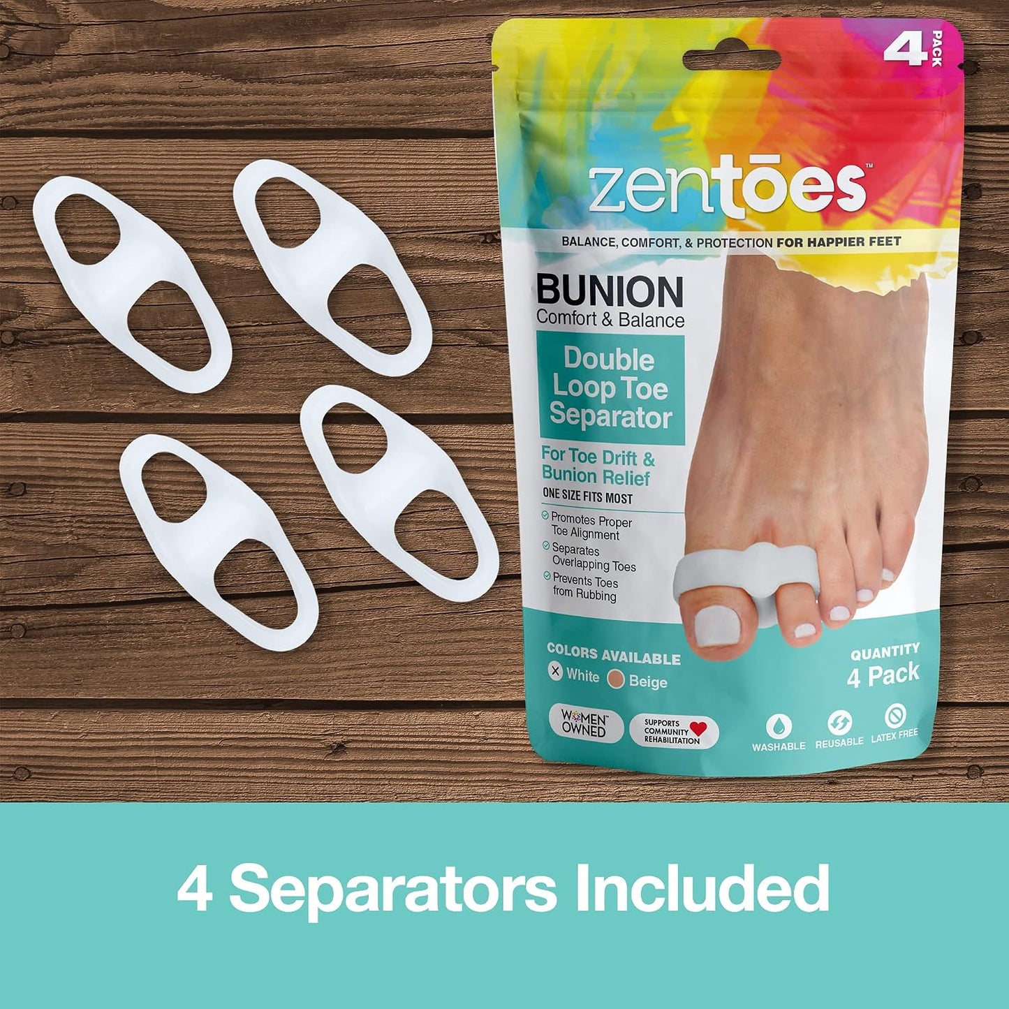 ZenToes Double Loop Gel Toe Spacers, Big Toe Straightener, 1 Pair