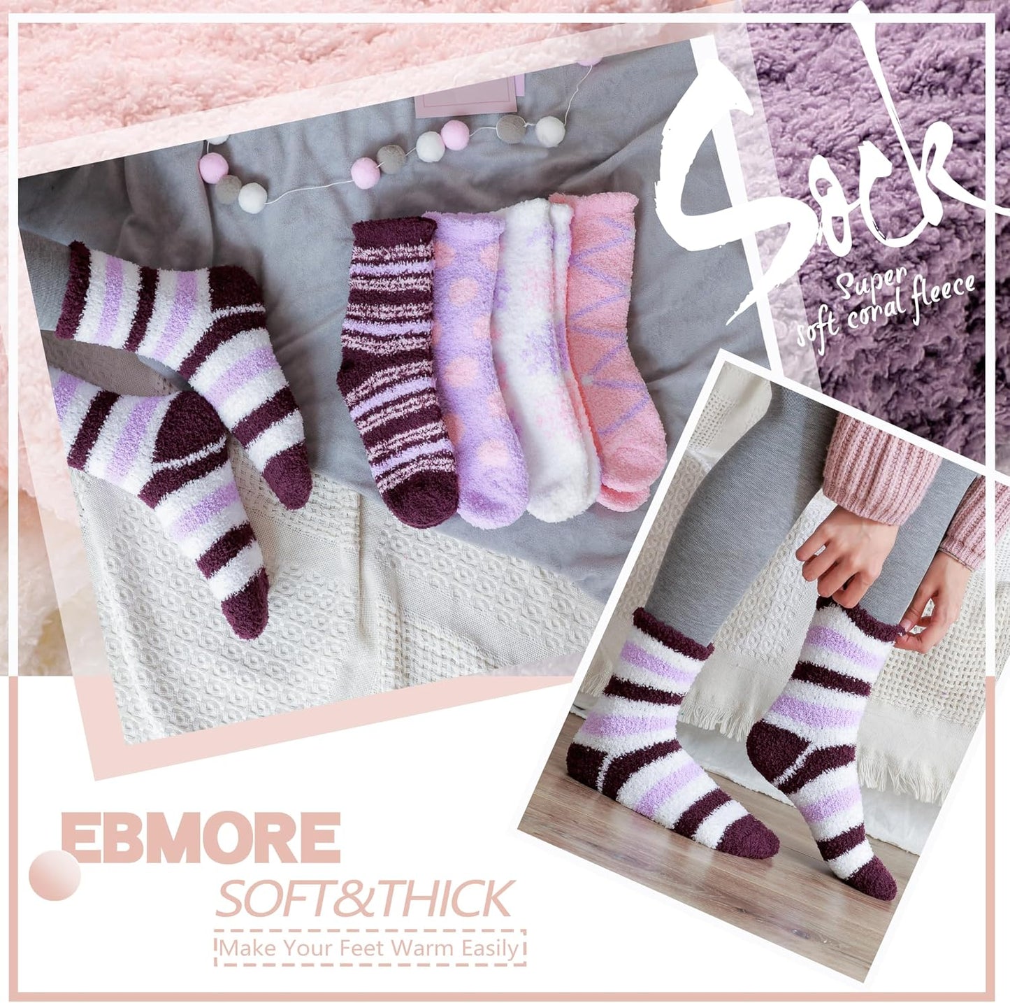 EBMORE Womens Fuzzy Socks Slipper Fluffy Cozy Comfy Cabin Plush Warm Winter Sleep Home Soft Socks