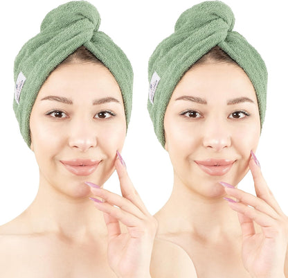 American Soft Linen 100% Cotton Hair Towels for Women, Head Towel Cap, Cotton Hair Turban Towel Wrap for Long Curly Anti Frizz Hair, Soft and Absorbent Cotton Hair Towels 2 Pack, White