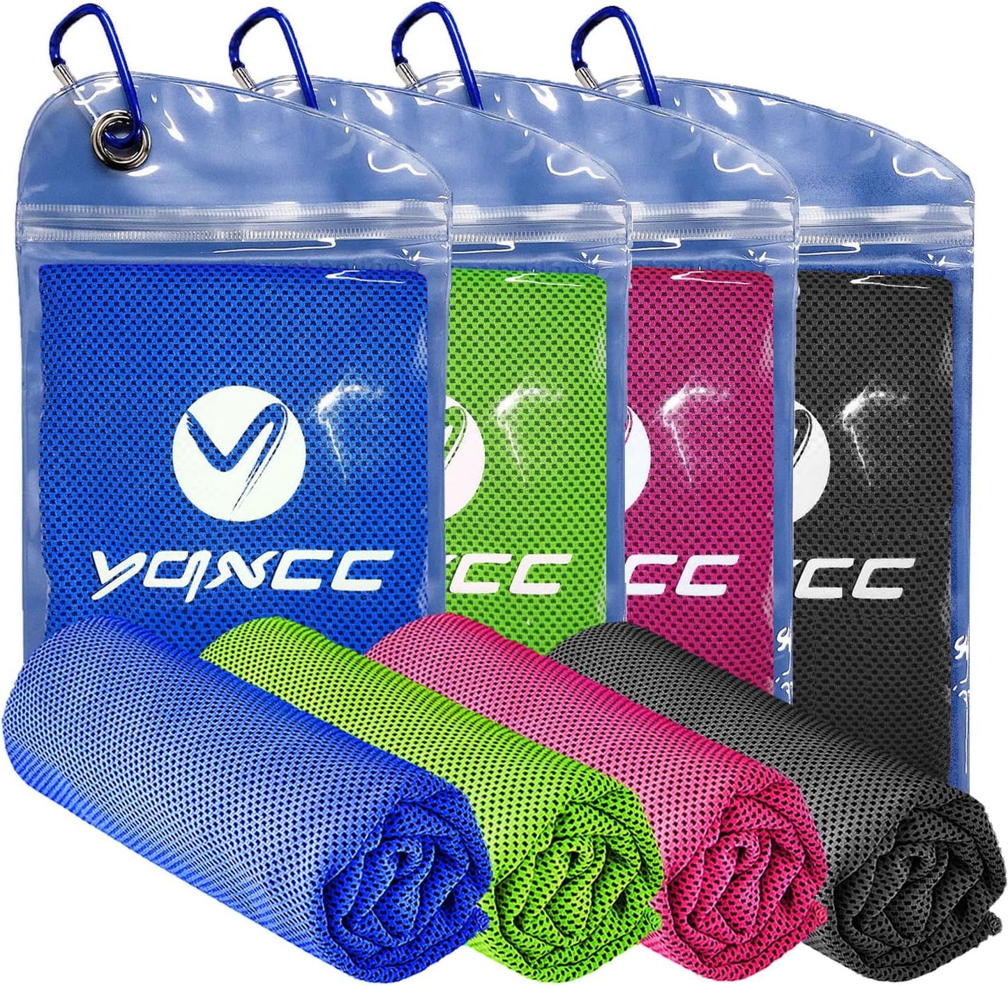 YQXCC 4 Pack Cooling Towels (47"x12"), Ice Cool Neck Towel, Soft Breathable Microfiber for Yoga, Golf, Gym, Running, Camping & Hot Weather