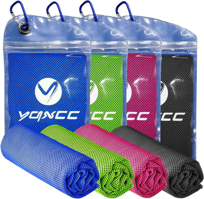 YQXCC 4 Pack Cooling Towels (47"x12"), Ice Cool Neck Towel, Soft Breathable Microfiber for Yoga, Golf, Gym, Running, Camping & Hot Weather