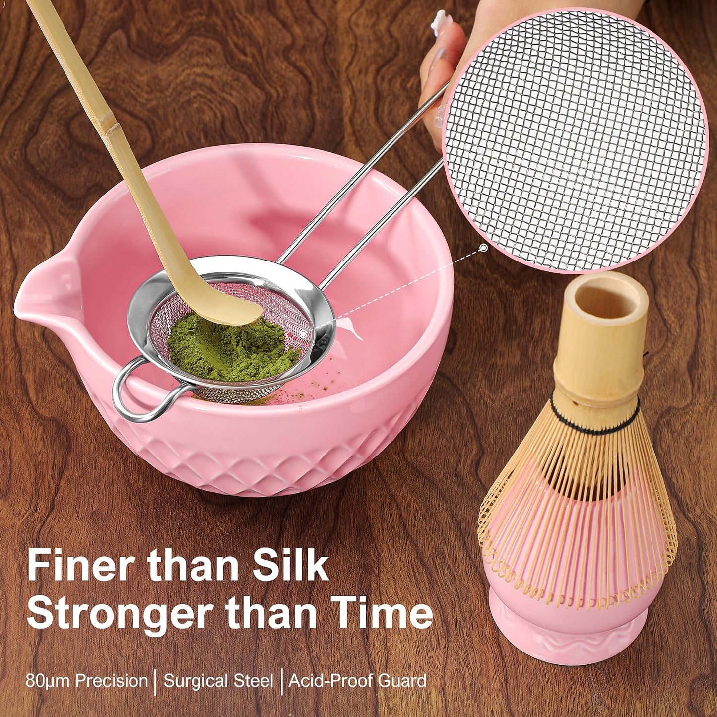Matcha Whisk Set, 7 Pcs Matcha Kit, Ceramic Matcha Set Includes Matcha Bowl with Spout, Matcha Whisk and Holder, Bamboo Scoop, Scoop Rest, Sifter and Tea Towel (Ceramic White)