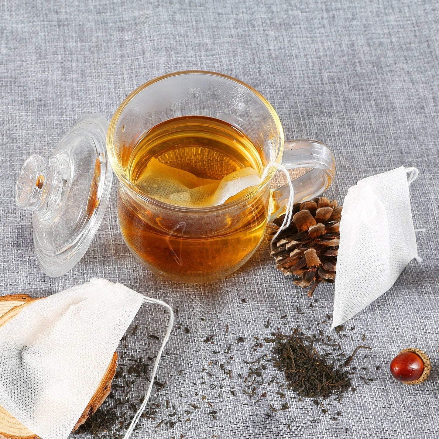 300Pcs Disposable Tea Bags for Loose Leaf Tea, Empty Tea Bags for Loose Tea, 100% Natural Wood Pulp Paper Material, Unbleached Tea Filter Bags with Drawstring