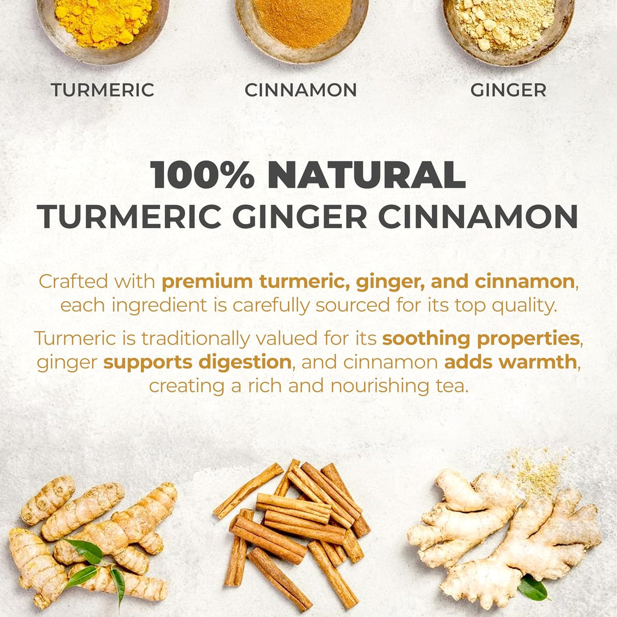 LeafLea Turmeric Ginger Cinnamon Tea Bags, 40 Ct Caffeine-Free Herbal Tea