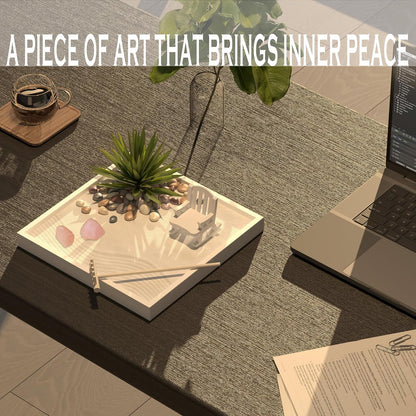 Zen Garden for Desk – White Modern Style with Healing Crystals and Sand Rake, Perfect for Home, Office, and Desktop Decor, Meditation and Stress Relief