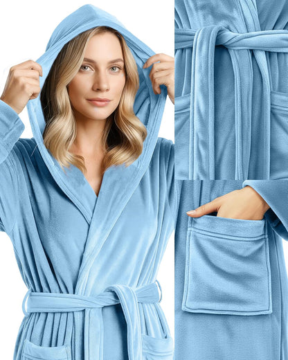 NY Threads Premium Womens Robe with Hood, Plush Fleece Long Bath Robe for Women, Fluffy Soft Women's Bathrobe
