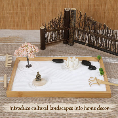 Mini Zen Garden for Desk Bodhi Tree and Buddha | Desktop Sand Tray Japanese Zen Garden Kit for Therapy Office Decor, Home Decor, Meditation Gifts