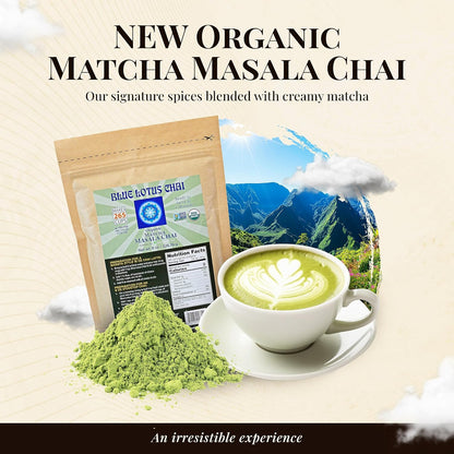 Blue Lotus Chai - Rooibos Flavor Masala Chai - Makes 65 Cups - 2 Ounce Masala Spiced Chai Powder with Organic Spices - Instant Indian Tea No Steeping - No Gluten