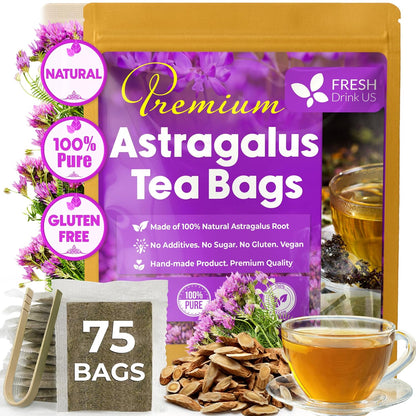 FreshDrinkUS, Premium Astragalus Root Tea, 75 Count, Pure, Caffeine Free