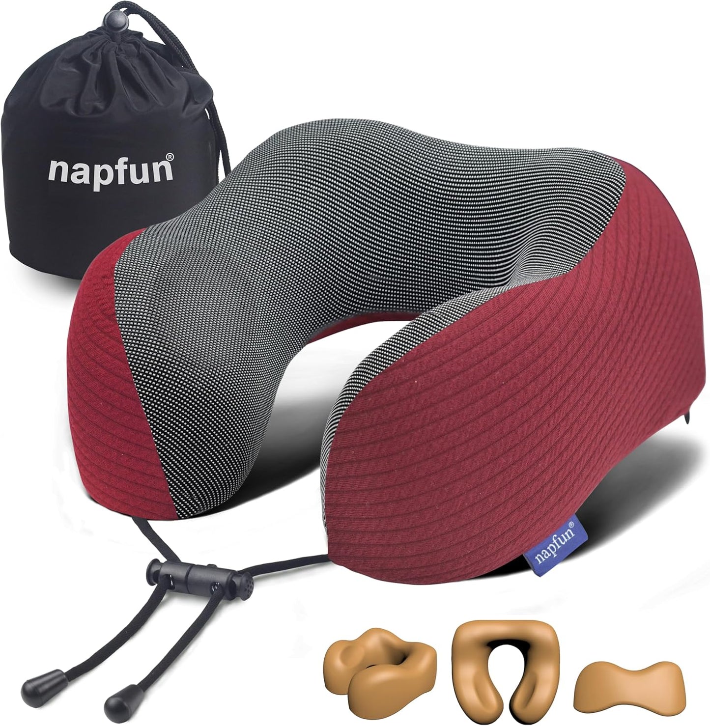 napfun Neck Pillow for Traveling, Upgraded Travel Neck Pillow for Airplane 100% Pure Memory Foam Travel Pillow for Flight Headrest Sleep, Portable Plane Accessories, Light Grey