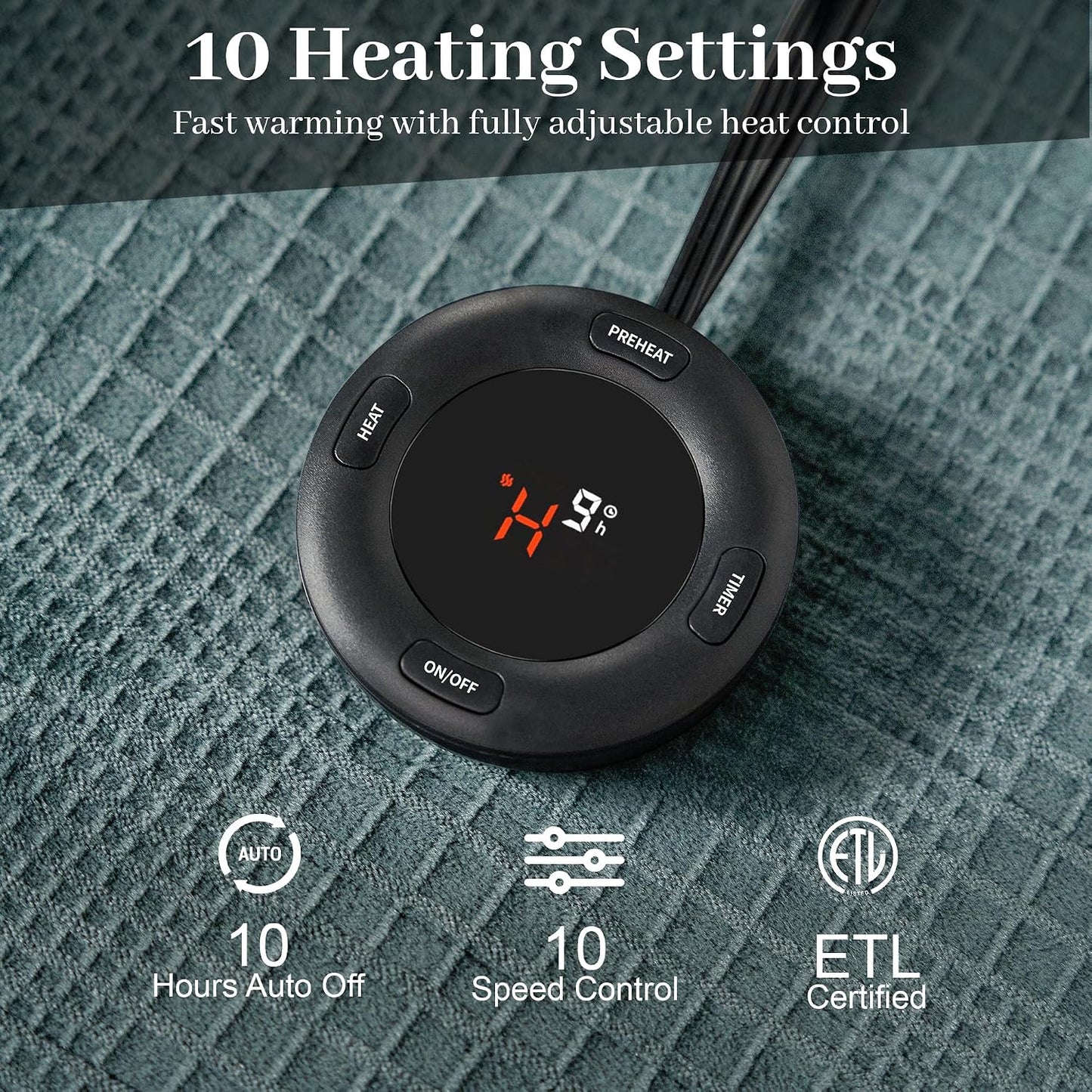 Texciting Heated Blanket Electric Blanket Throw 50''X60''-Heating Throw with 9 Heat Settings-2-10 Hours Auto Off,ETL Certified,Machine Washable (Green)