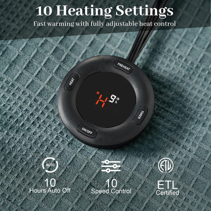 Texciting Heated Blanket Electric Blanket Throw 50''X60''-Heating Throw with 9 Heat Settings-2-10 Hours Auto Off,ETL Certified,Machine Washable (Green)
