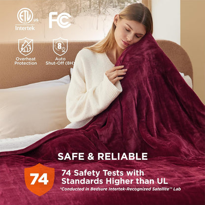 Bedsure Heated Blanket Throw Blanket with Preheat Function - Fast Heating Electric Blanket, Soft Flannel Throw with 6 Time Settings(Up to 10H), 6 Heating Settings, Gifts for Grandma (50"x60", Cream)
