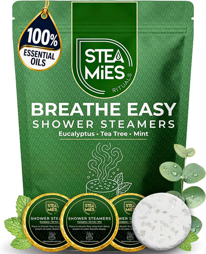 STEAMIES Eucalyptus Shower Steamers Aromatherapy 15 Pack, Self Care Gifts for Women & Men, Spa Stress Relief & Relaxation, Menthol, Peppermint & Tea Tree Essential Oil Shower Tablets