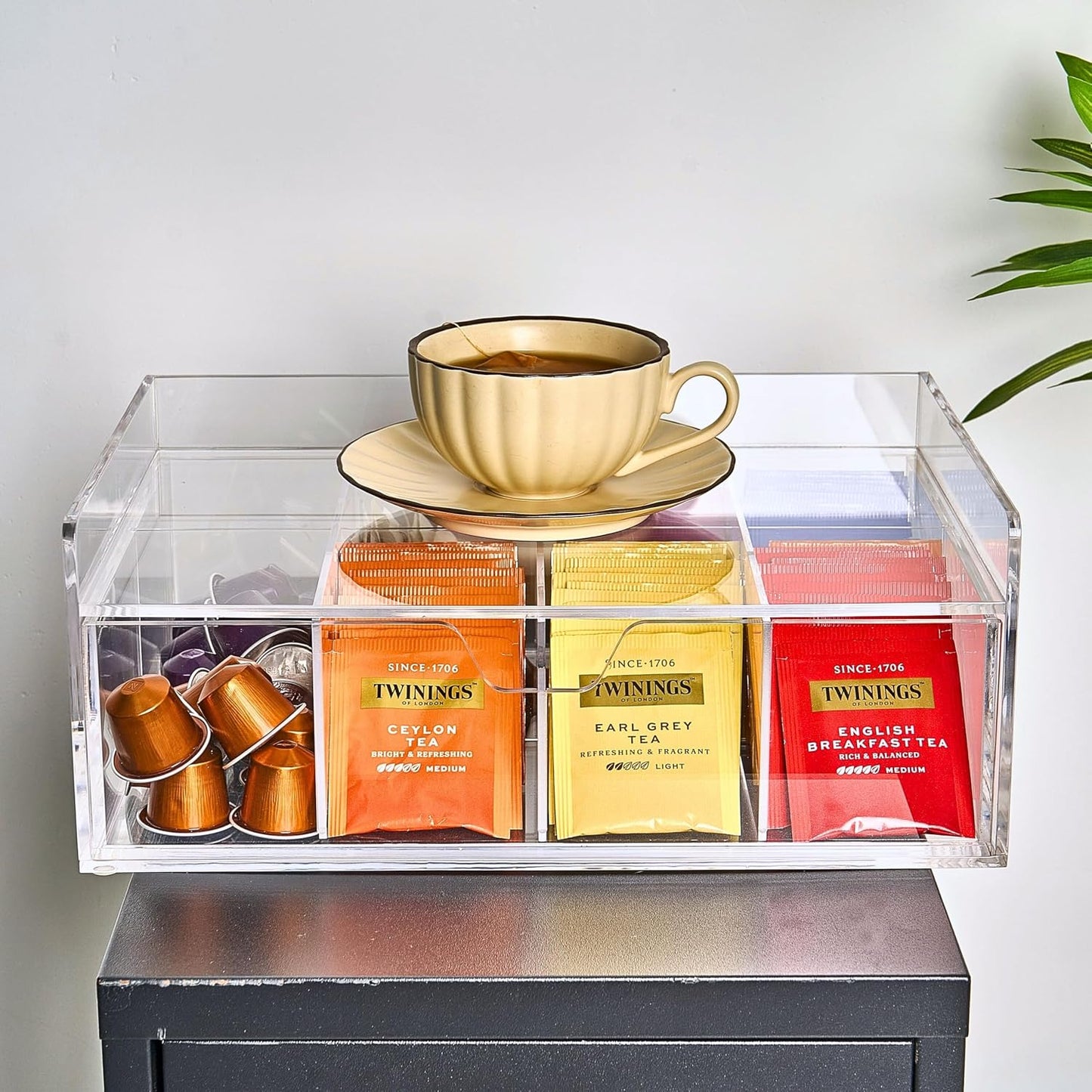 Heavy-Duty Acrylic Tea Bag Organizer, 8-Compartment Storage Box | Perfect Organizer: 8-compartment design keeps tea bags and coffee pods neatly sorted, saving space on your countertop.