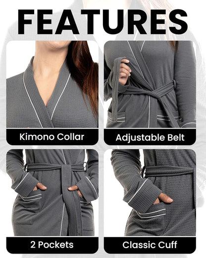 Cotton Blend Lightweight Waffle Robe for Women Knee-Length Soft Bathrobe