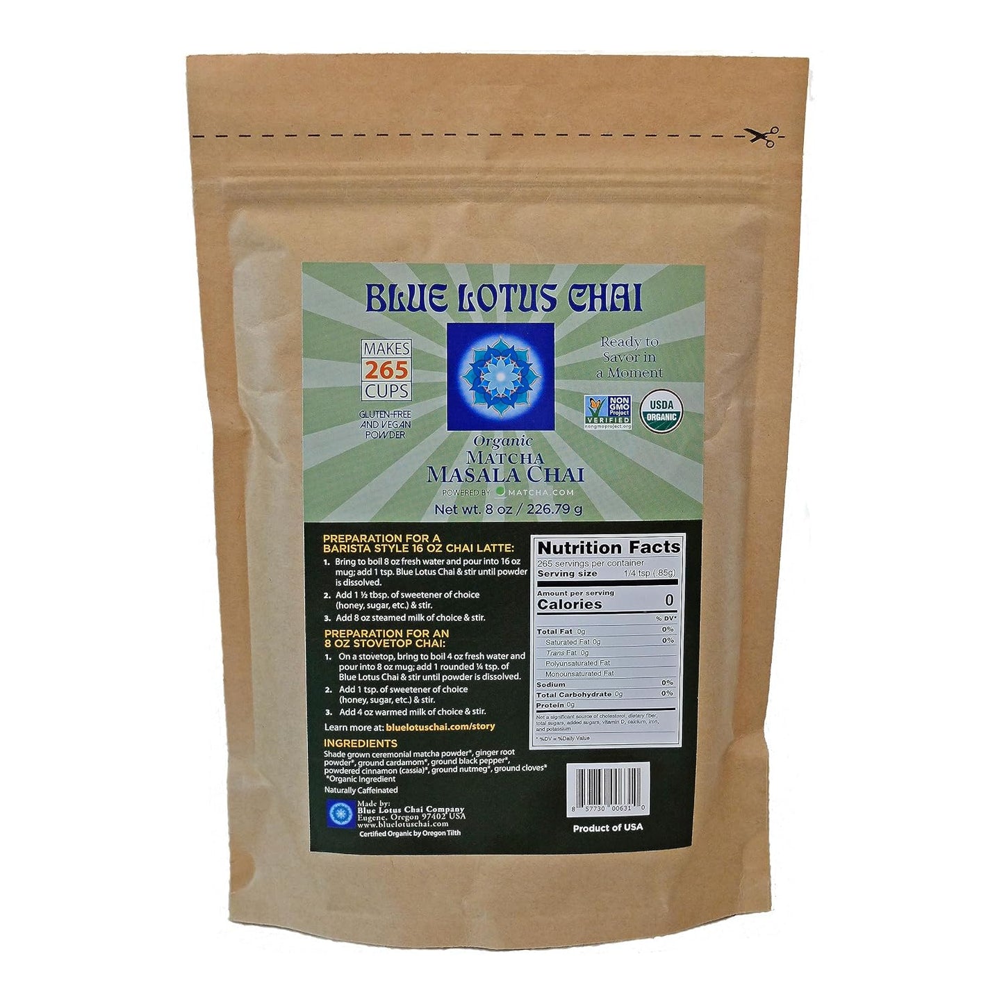 Blue Lotus Chai - Rooibos Flavor Masala Chai - Makes 65 Cups - 2 Ounce Masala Spiced Chai Powder with Organic Spices - Instant Indian Tea No Steeping - No Gluten